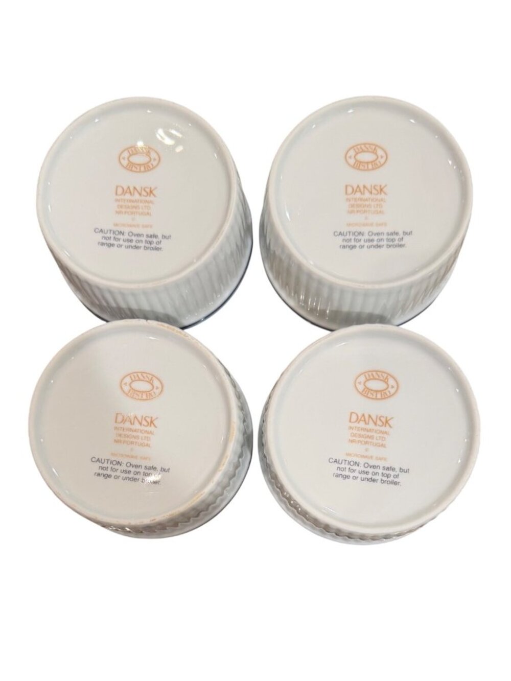 Dansk Bistro Ceramic Bakeware Ramekins White W/ Blue Rim 4-Inch Set Of 4 Baking - Picture 2 of 11